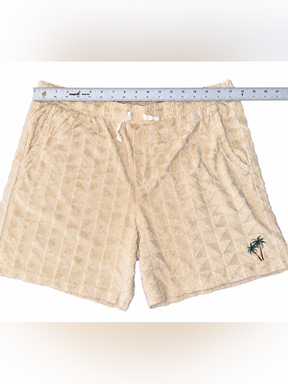 Marine Layer Men’s Large 6” Terry Shorts Natural Geo Geometric Palm Resort - Picture 6 of 6